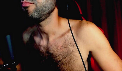 Extra hairy guy enjoys kinky moments in his dark living room