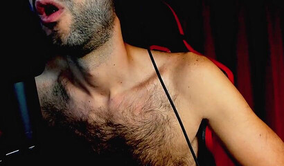 Extra hairy guy enjoys kinky moments in his dark living room