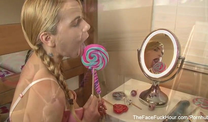 Sweet blonde teen Alina West found a real thing to suck and swallow