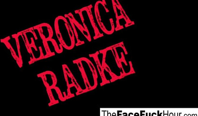 Teen with beautiful eyes Veronika Radke gags on stiff dick