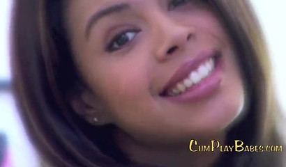 Adorable hons with natural tits get mouth fucked and enjoy facial