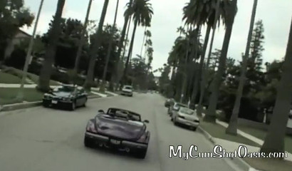 Brunette bitch with tiny tits gets intimate in a expensive car