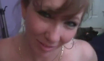 Busty amateur MILF throats and blows tiny white dick POV style