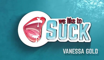 Hot blonde chick Vanessa Gold teasing and sucking big boner