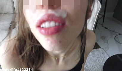 The goth teen brunette goes down on a guy's hard cock with her mouth