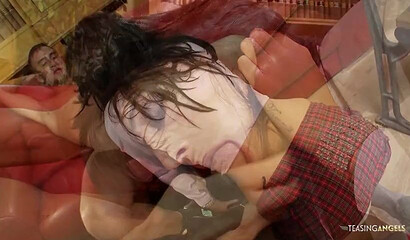 Lustful college girl is deepthroating a big hard cock in the library