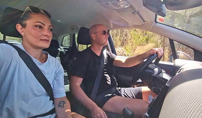 Sloppy car blowjobs make the naughty brunette aroused and wet