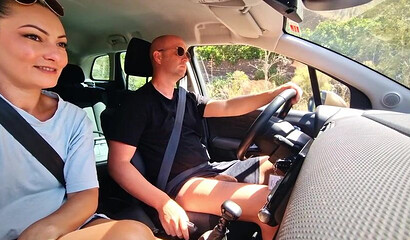 Sloppy car blowjobs make the naughty brunette aroused and wet