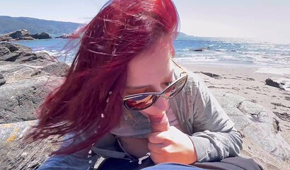 It feels so good when my redhead girlfriend sucks me off ath the beach