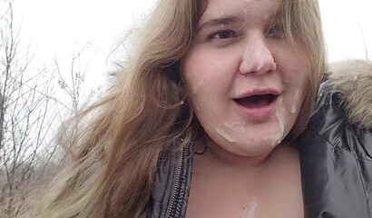 POV Facial on Cute MILF in Public