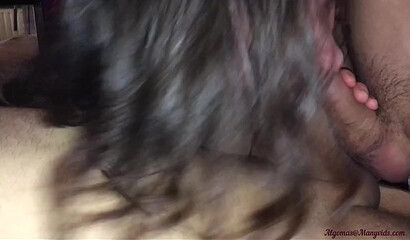 A horny brunette loves having two large dicks in a threesome