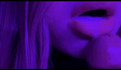 My blonde neighbor begged to suck my big cock deep in a close-up