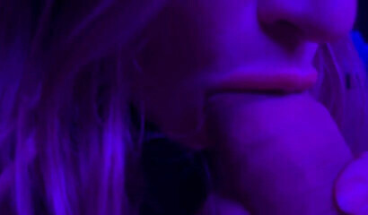 My blonde neighbor begged to suck my big cock deep in a close-up