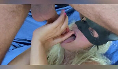 Masked blonde milf with big tits knows how to please her nighbour