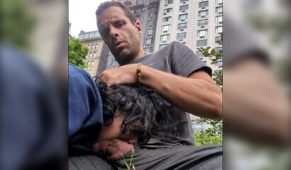 Public deepthroat and gagging with slutty brunette in Central Park NYC