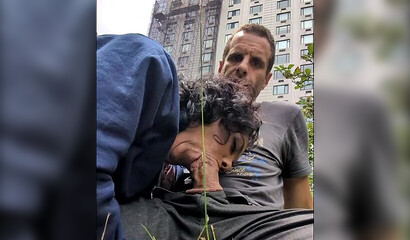 Public deepthroat and gagging with slutty brunette in Central Park NYC