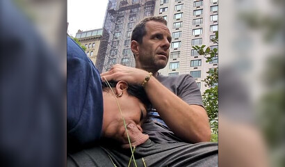 Public deepthroat and gagging with slutty brunette in Central Park NYC