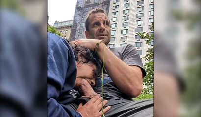 Public deepthroat and gagging with slutty brunette in Central Park NYC