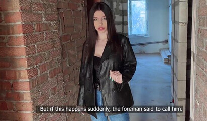 Property owner gets a blowjob on the construction site.