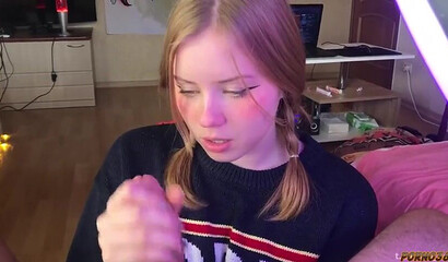 His classmate visits and immediately gives a BJ. She’s a keeper.