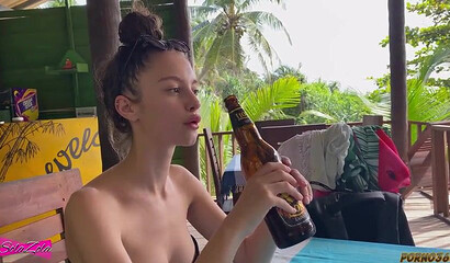 Her bottle skills land her a dick in the bushes.