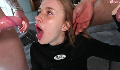 Polly Young Gags on a Hard Blowjob and Gets a Facial