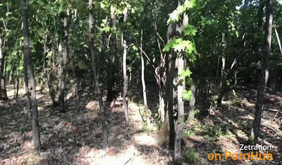 Married Brunette Friend Gets a Blowjob in the Woods