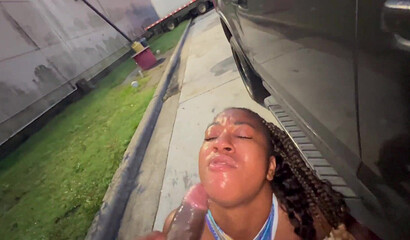 Young Wife Sucks Big Dick in a Truck Stop Parking Lot