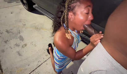Young Wife Sucks Big Dick in a Truck Stop Parking Lot