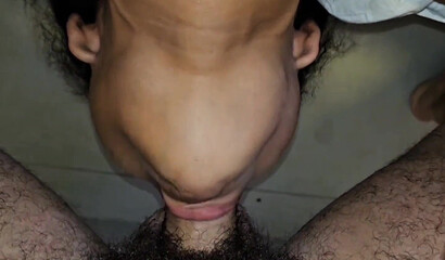 Young Latina's Incredible Deepthroat Cumshot