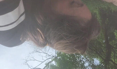 Amateur Brunette MILF Deepthroats Outdoors by the River
