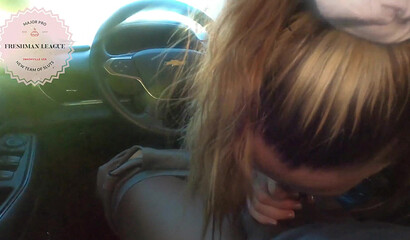 Morning commute blowjob and a throat cumshot