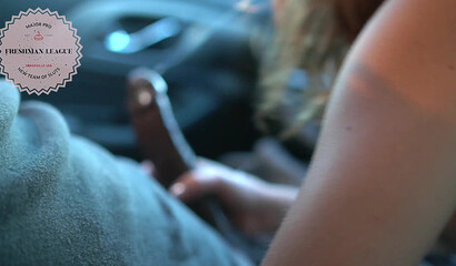 Morning commute blowjob and a throat cumshot