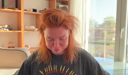Shy Redhead Gets a Huge Deepthroat Cumshot