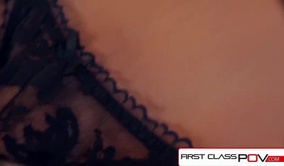 Dark haired bimbo Jaclyn Taylor in black lingerie taking care of nice dick