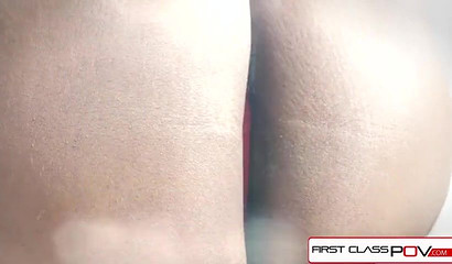 Ebony beauty Daya Knight giving interracial blowjob POV style