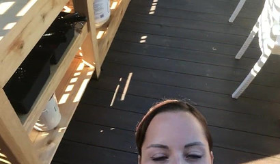 Beautiful brunette mom sucks cock and gives lovely handjob