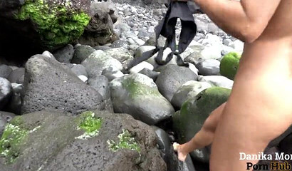 Beautiful brunette Danika Mori gets huge knob for a blowjob outdoors