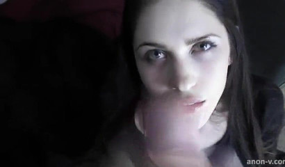 Brunette college girl blows big hard dick in amateur POV