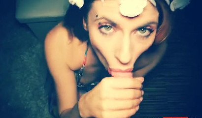 Cute hippie chick sucks hard dick and gets it in her muff