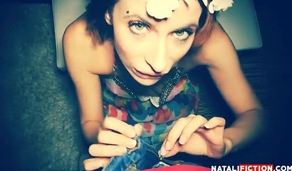 Cute hippie chick sucks hard dick and gets it in her muff