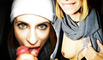 Redhead hottie with hat grabs my cock and sucks it perfectly