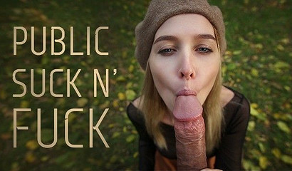 Naughty girlfriend gives blowjob and takes missionary fuck outdoors