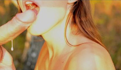 Brunette girl with no face gets her throat filled with schlong