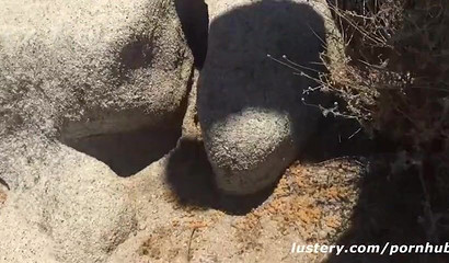 Blonde slut with natural tits takes big knob inside her mouth outdoors