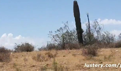 Blonde slut with natural tits takes big knob inside her mouth outdoors