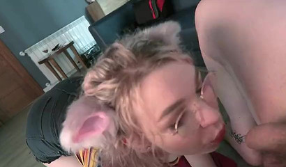 Nerdy blonde teen wants to try a deepthroat mouth fucking with her BF