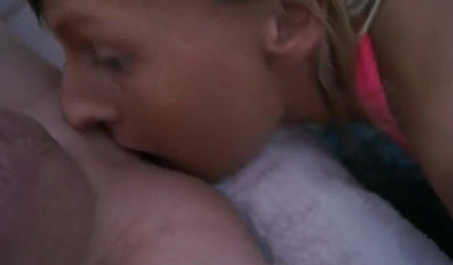 Skinny stepmother helps her stepson with his erection