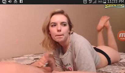 Blonde babe sucking stiff boner and gets her throat fucked hard