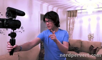 Cute babe with tiny tits pleases a nerdy guy